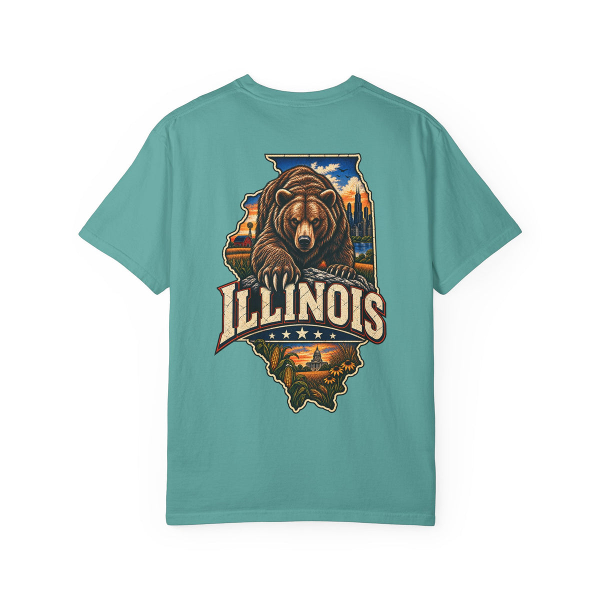 Illinois Bear Emblem Unisex Comfort Color 1717 Streetwear Graphic Tee