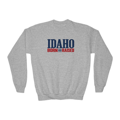 Idaho Born and Raised Premium Heritage Unisex Youth Crewneck Sweatshirt Graphic