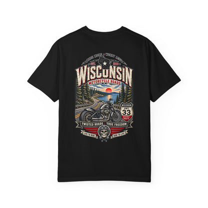 Wisconsin Motorcycle Roads Unisex Comfort Color 1717 Streetwear Graphic Tee