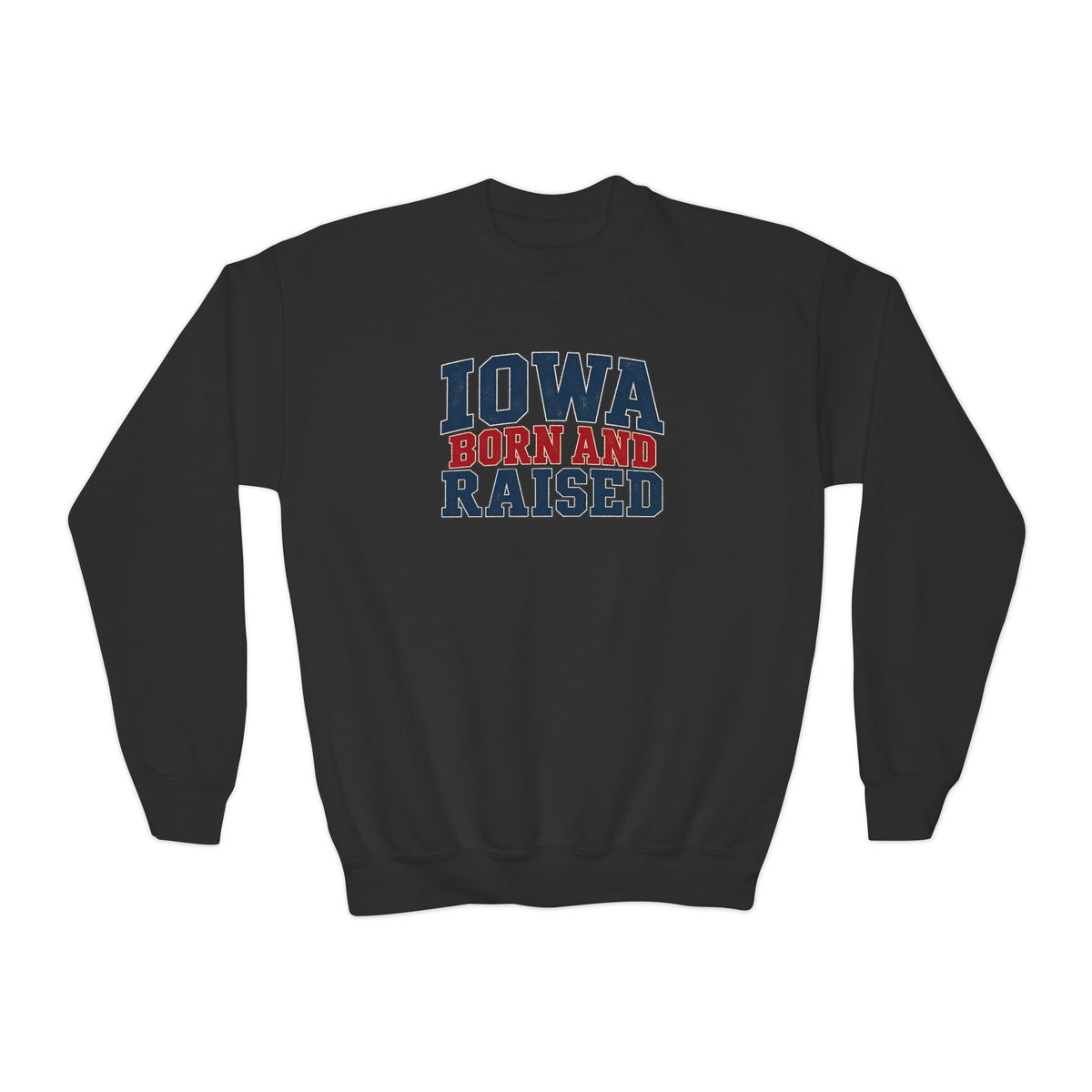 Iowa Born and Raised Classic Heritage Unisex Youth Crewneck Sweatshirt Graphic