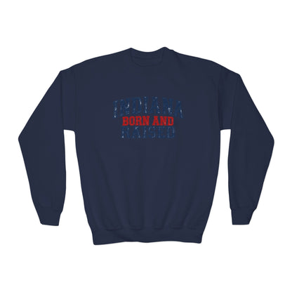 Indiana Born and Raised Classic Heritage Unisex Youth Crewneck Sweatshirt Graphic