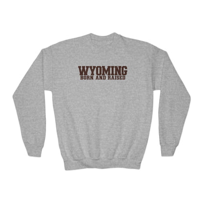 Wyoming Born and Raised Minimal Western Unisex Youth Crewneck Sweatshirt Graphic