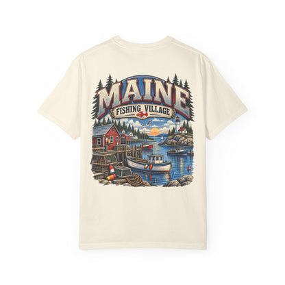 Maine Fishing Village Unisex Comfort Color 1717 Streetwear Graphic Tee