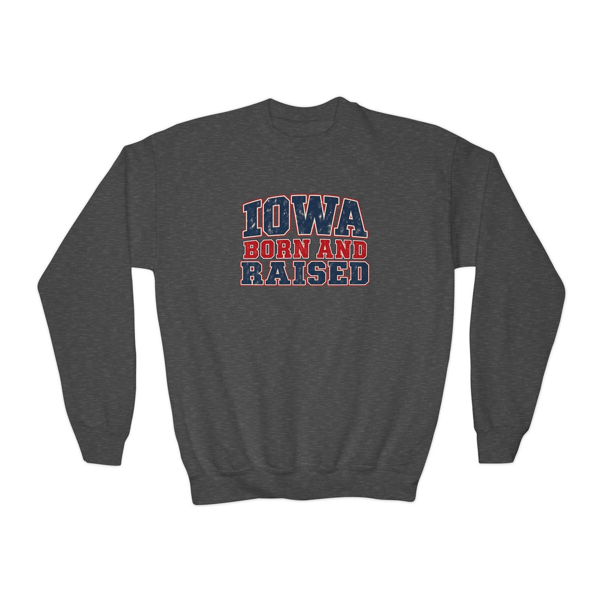 Iowa Born and Raised intage Farmhouse Americana Unisex Youth Crewneck Sweatshirt Graphic