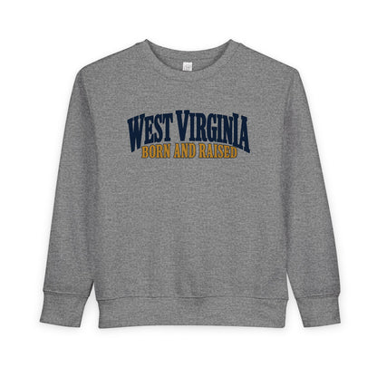 West Virginia Born and Raised Heritage Serif Unisex Toddler Sweatshirt