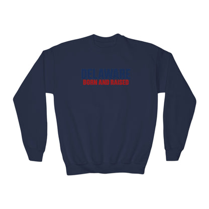 Delaware Born and Raised Minimal Modern Unisex Youth Crewneck Sweatshirt Graphic