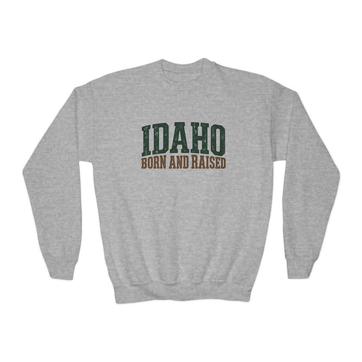 Idaho Born and Raised Pacific Northwest Heritage Unisex Youth Crewneck Sweatshirt Graphic
