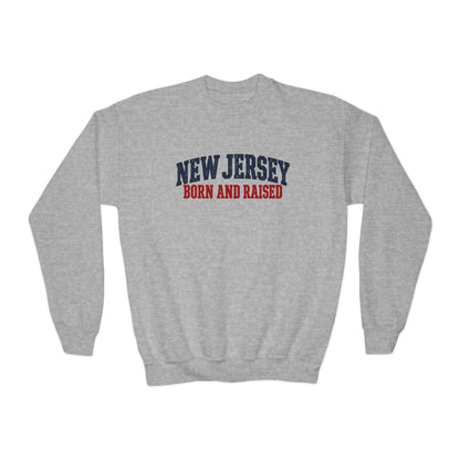 New Jersey Born and Raised Classic Northeast Unisex Youth Crewneck Sweatshirt Graphic