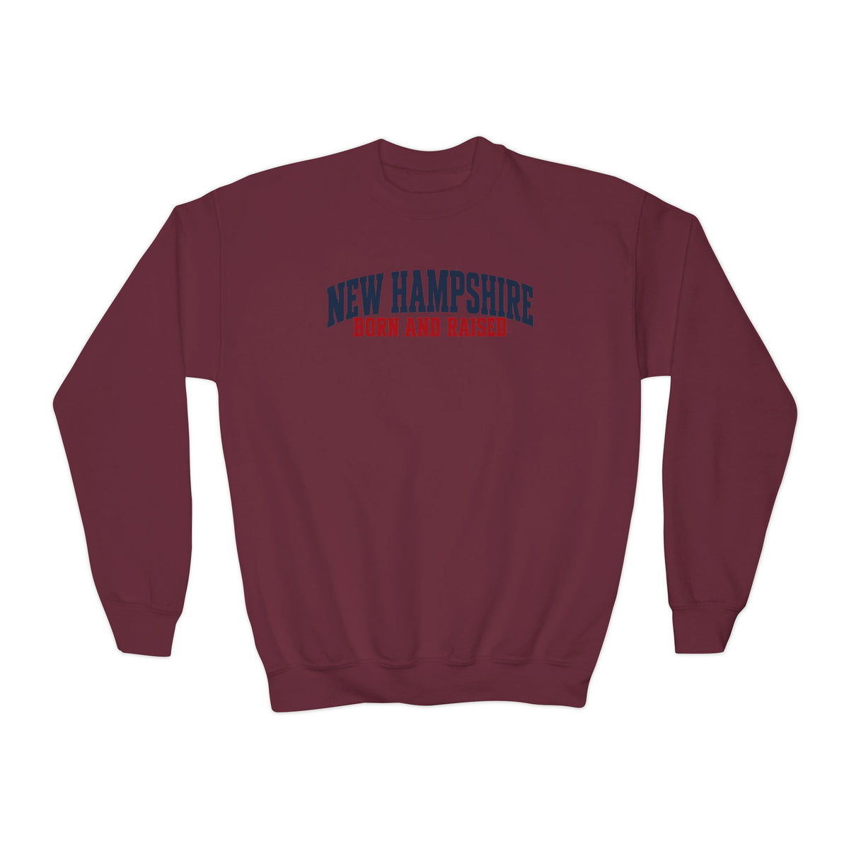 New Hampshire Born and Raised Minimal Heritage Unisex Youth Crewneck Sweatshirt Graphic