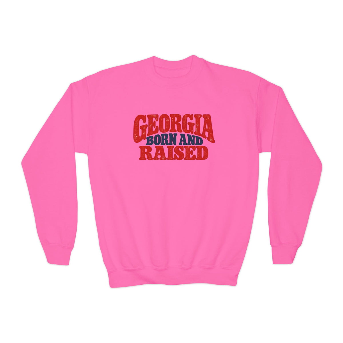 Georgia Born and Raised Retro Unisex Youth Crewneck Sweatshirt