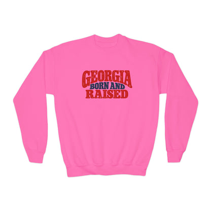 Georgia Born and Raised Retro Unisex Youth Crewneck Sweatshirt