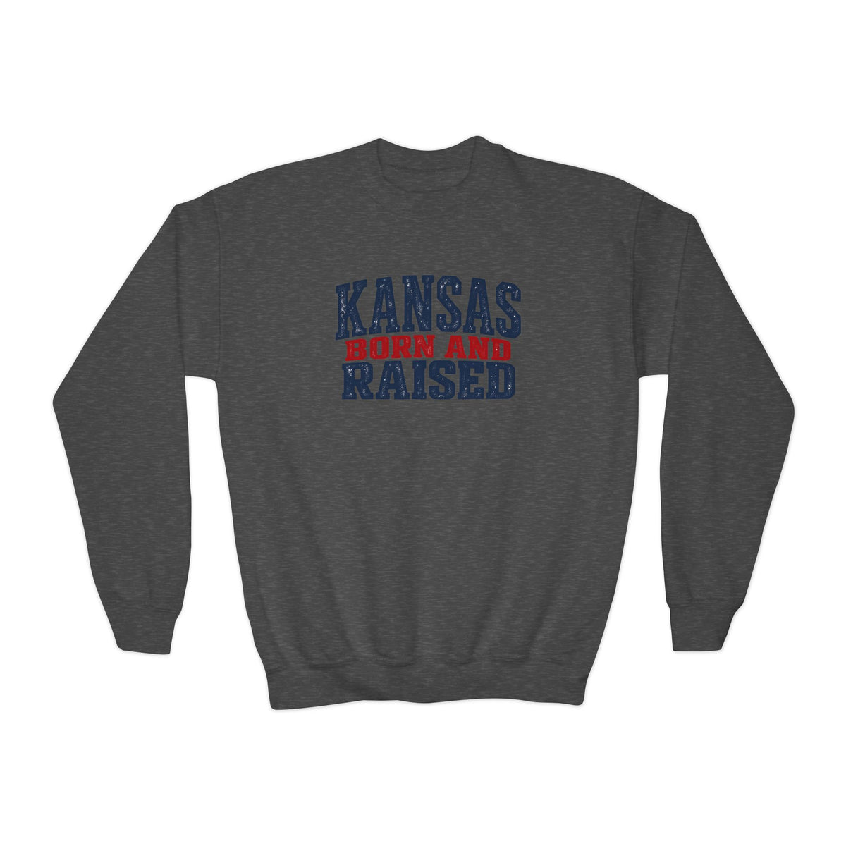 Kansas Born and Raised Classic Heritage Unisex Youth Crewneck Sweatshirt Graphic