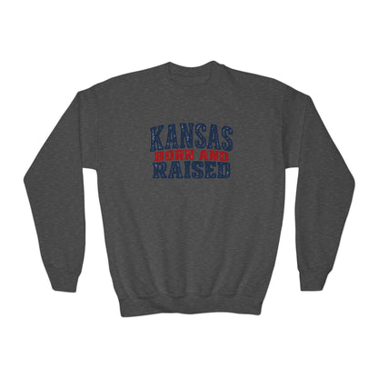 Kansas Born and Raised Classic Heritage Unisex Youth Crewneck Sweatshirt Graphic