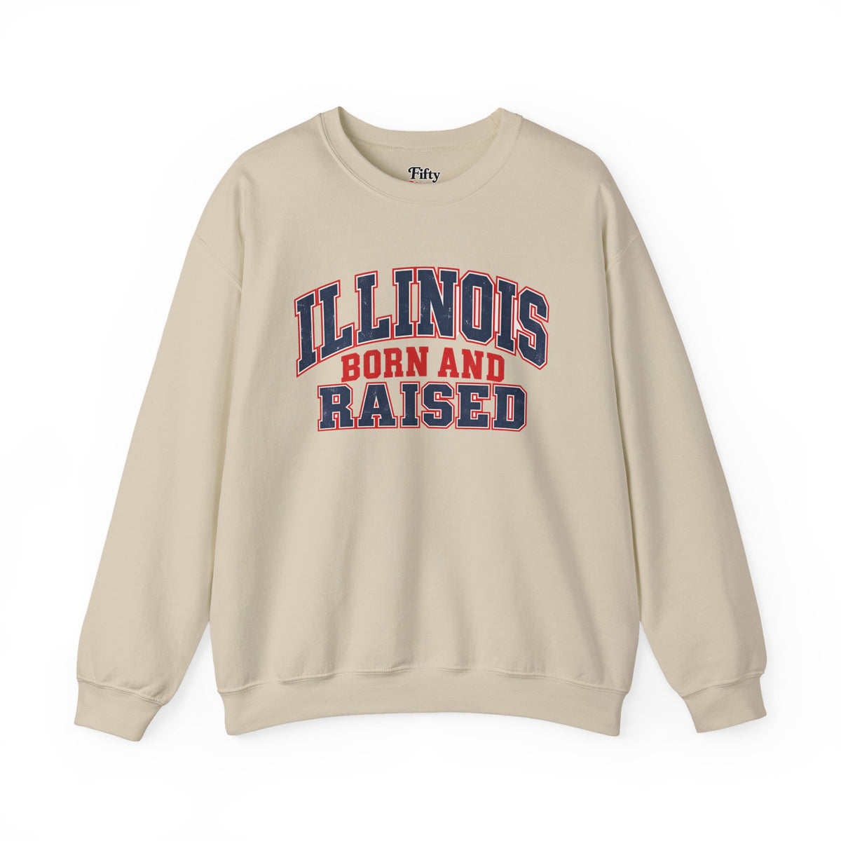 Illinois Born and Raised Vintage Collegiate Unisex Sweatshirt Graphic