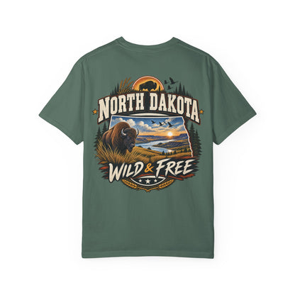 North Dakota Wild & Free Unisex Comfort Color 1717 Streetwear Graphic Tee