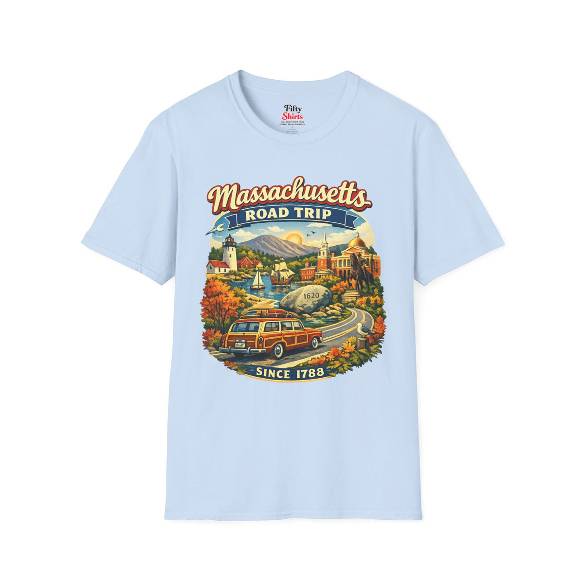 Massachusetts Road Trip Unisex Softstyle T Shirt State Pride Graphic Tee Collections FS03