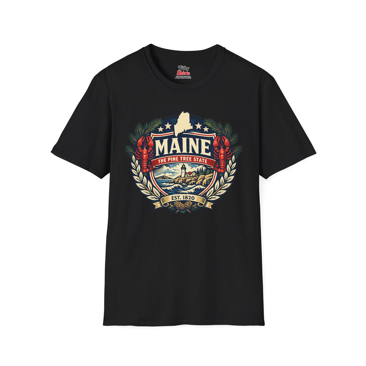 Maine Heritage Badge Unisex Softstyle T Shirt State Pride Graphic Tee Collections FS03