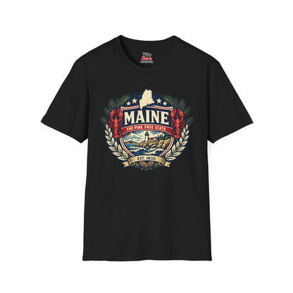 Maine Heritage Badge Unisex Softstyle T Shirt State Pride Graphic Tee Collections FS03