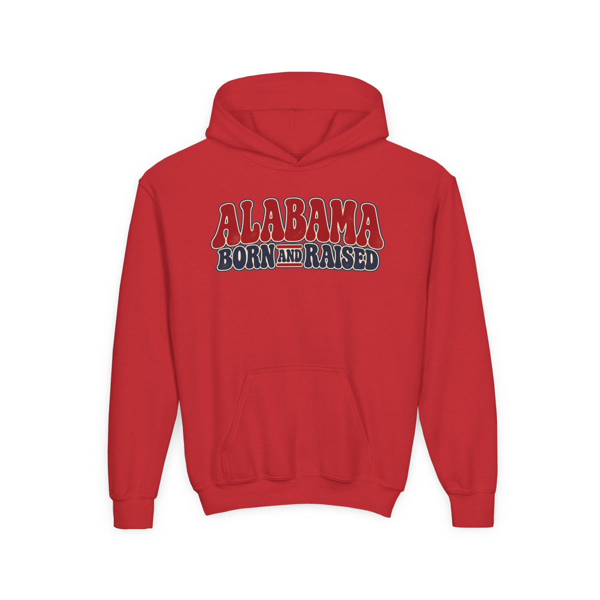 Alabama Born and Raised Retro 1970s Americana Unisex Youth Heavy Blend Hooded Sweatshirt Graphic