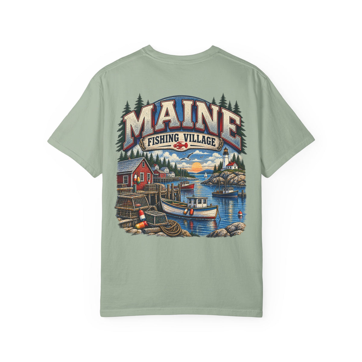 Maine Fishing Village Unisex Comfort Color 1717 Streetwear Graphic Tee