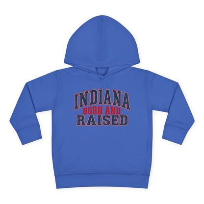 Indiana Born and Raised Bold Hometown Pride Unisex Toddler Pullover Fleece Hoodie