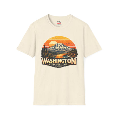 Washington Mountain Sunset Unisex Softstyle T Shirt State Pride Graphic Tee Collections FS03