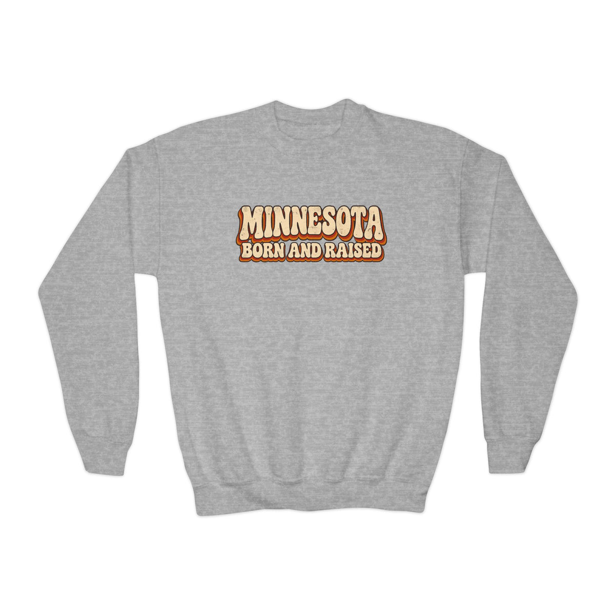 Minnesota Born and Raised Retro 1970s Unisex Youth Crewneck Sweatshirt Graphic
