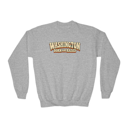 Washington Born and Raised Vintage 1970s Unisex Youth Crewneck Sweatshirt Graphic