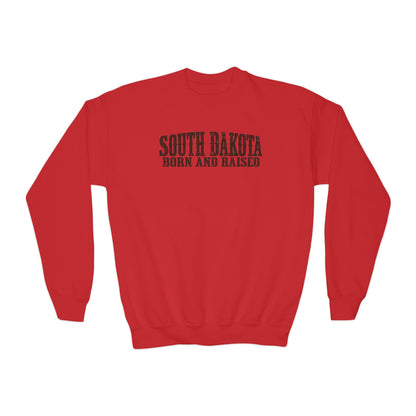 South Dakota Born and Raised Western Heritage Unisex Youth Crewneck Sweatshirt Graphic