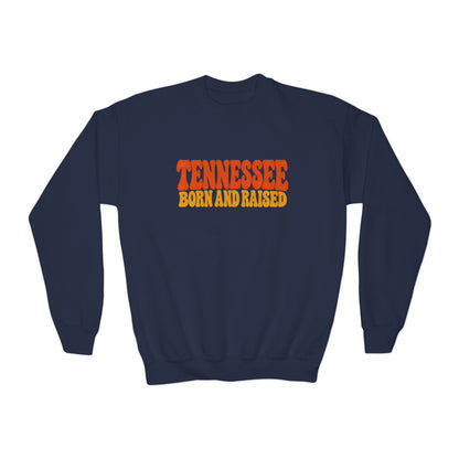 Tennessee Born and Raised Retro 1970s Unisex Youth Crewneck Sweatshirt Graphic