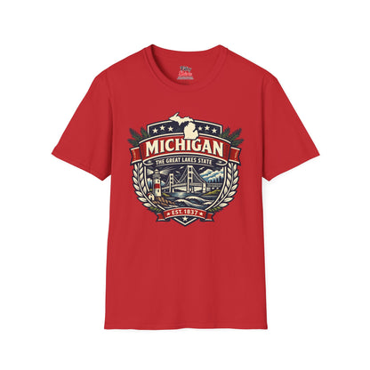 Michigan Heritage Badge Unisex Softstyle T Shirt State Pride Graphic Tee Collections FS03