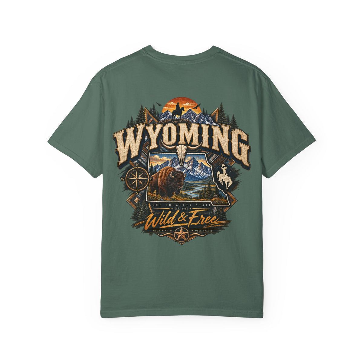 Wyoming Wild and Free Unisex Comfort Color 1717 Streetwear Graphic Tee