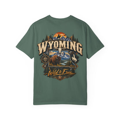 Wyoming Wild and Free Unisex Comfort Color 1717 Streetwear Graphic Tee