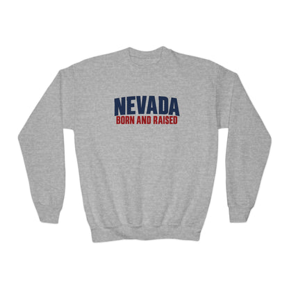 Nevada Born and Raised Minimal Heritage Unisex Youth Crewneck Sweatshirt Graphic