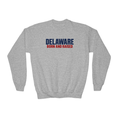 Delaware Born and Raised Minimal Modern Unisex Youth Crewneck Sweatshirt Graphic