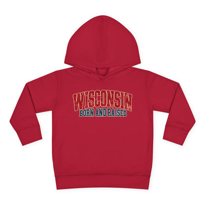 Wisconsin Born and Raised Midwest Heritage Unisex Toddler Pullover Fleece Hoodie