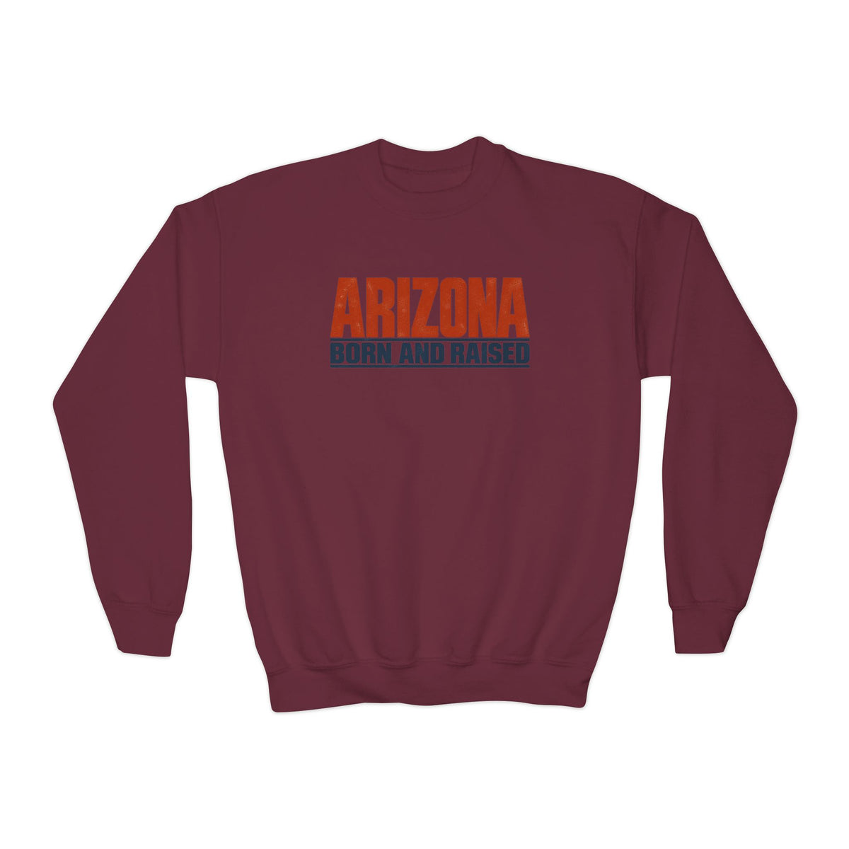 Arizona Born and Raised Modern Streetwear Unisex Youth Crewneck Sweatshirt Graphic
