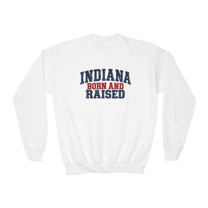 Indiana Born and Raised Classic Heritage Unisex Youth Crewneck Sweatshirt Graphic