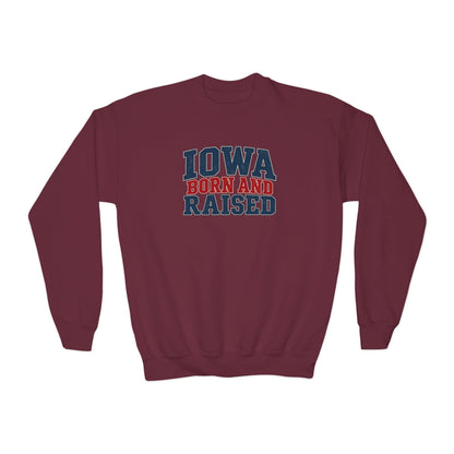 Iowa Born and Raised Classic Heritage Unisex Youth Crewneck Sweatshirt Graphic