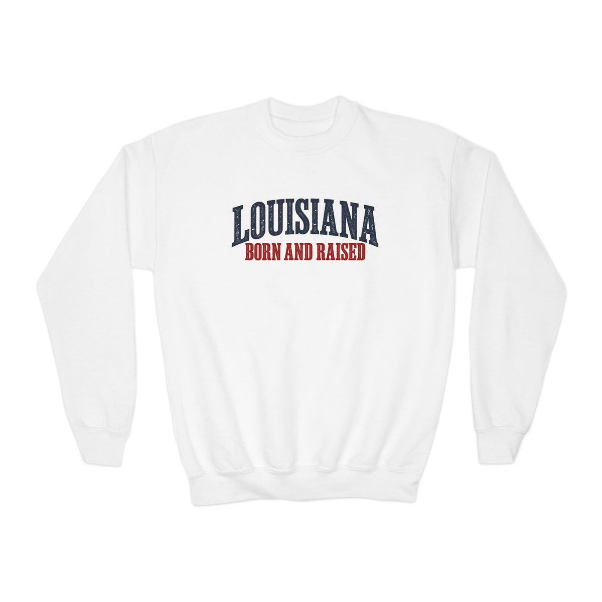 Louisiana Born and Raised Southern Heritage Unisex Youth Crewneck Sweatshirt Graphic