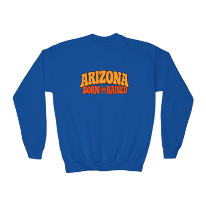 Arizona Born and Raised  Retro 1970s Southwest Unisex Youth Crewneck Sweatshirt Graphic