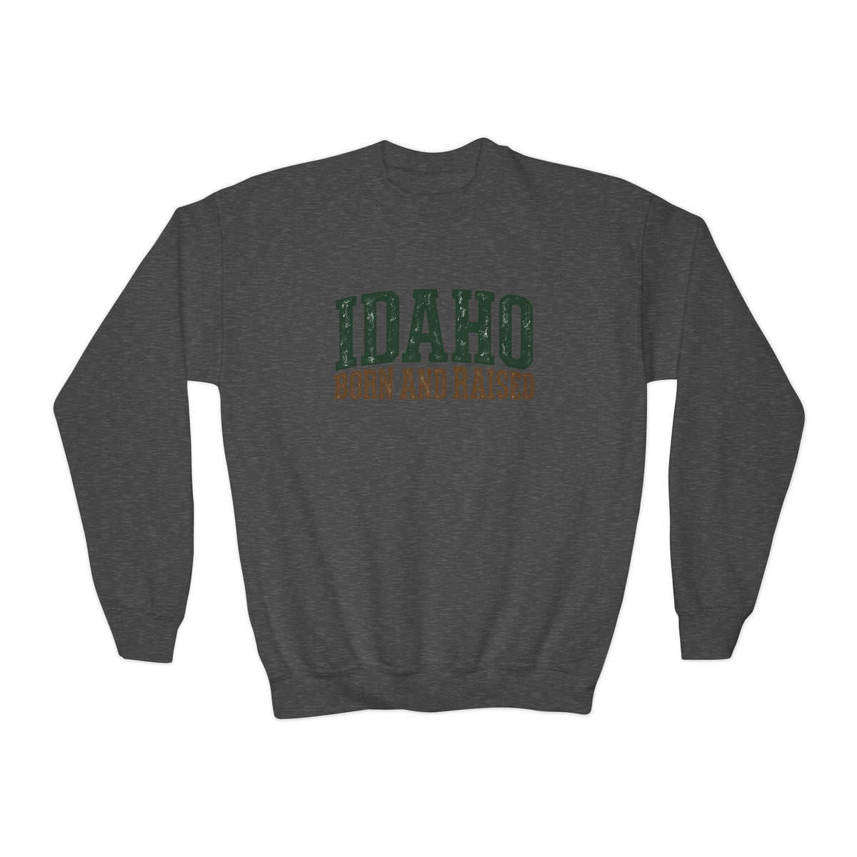 Idaho Born and Raised Pacific Northwest Heritage Unisex Youth Crewneck Sweatshirt Graphic