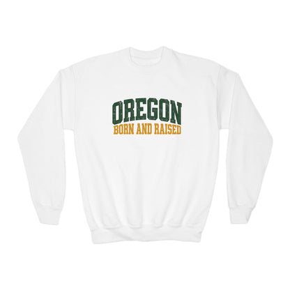 Oregon Born and Raised Vintage Collegiate Unisex Youth Crewneck Sweatshirt Graphic