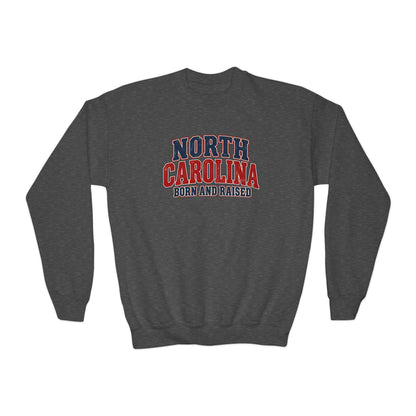 North Carolina Born and Raised Vintage Americana Unisex Youth Crewneck Sweatshirt Graphic
