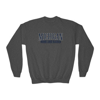 Michigan Born and Raised Premium Heritage Unisex Youth Crewneck Sweatshirt