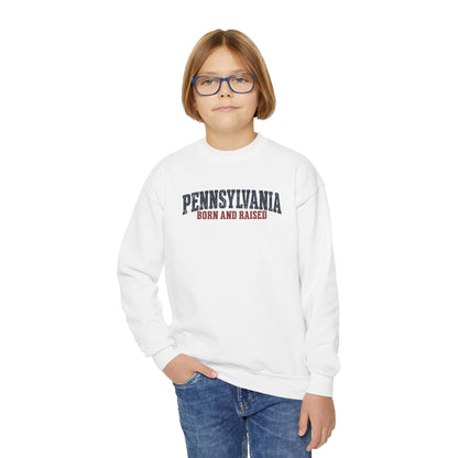 Pennsylvania Born and Raised Minimal Heritage Unisex Youth Crewneck Sweatshirt Graphic