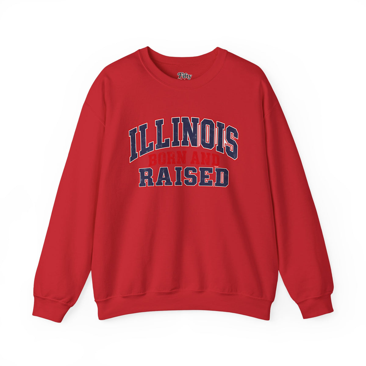 Illinois Born and Raised Vintage Collegiate Unisex Sweatshirt Graphic