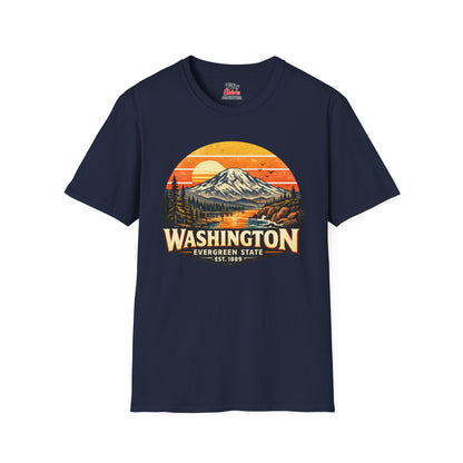 Washington Mountain Sunset Unisex Softstyle T Shirt State Pride Graphic Tee Collections FS03