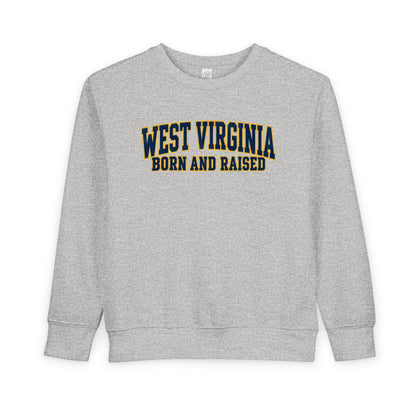 West Virginia Born and Raised Classic Collegiate Unisex Toddler Sweatshirt