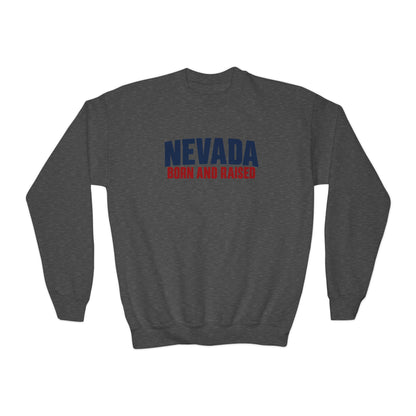 Nevada Born and Raised Minimal Heritage Unisex Youth Crewneck Sweatshirt Graphic